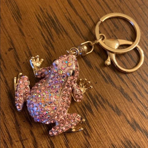 Rhinestone Frog Bag Charm / Keychain Pink OR Green - Picture 9 of 10